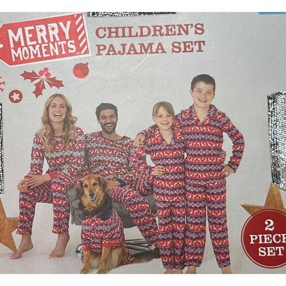 Christmas Pajama Kids Small Two Piece Set Red Festive  PJs Lounge Holiday - Picture 1 of 3